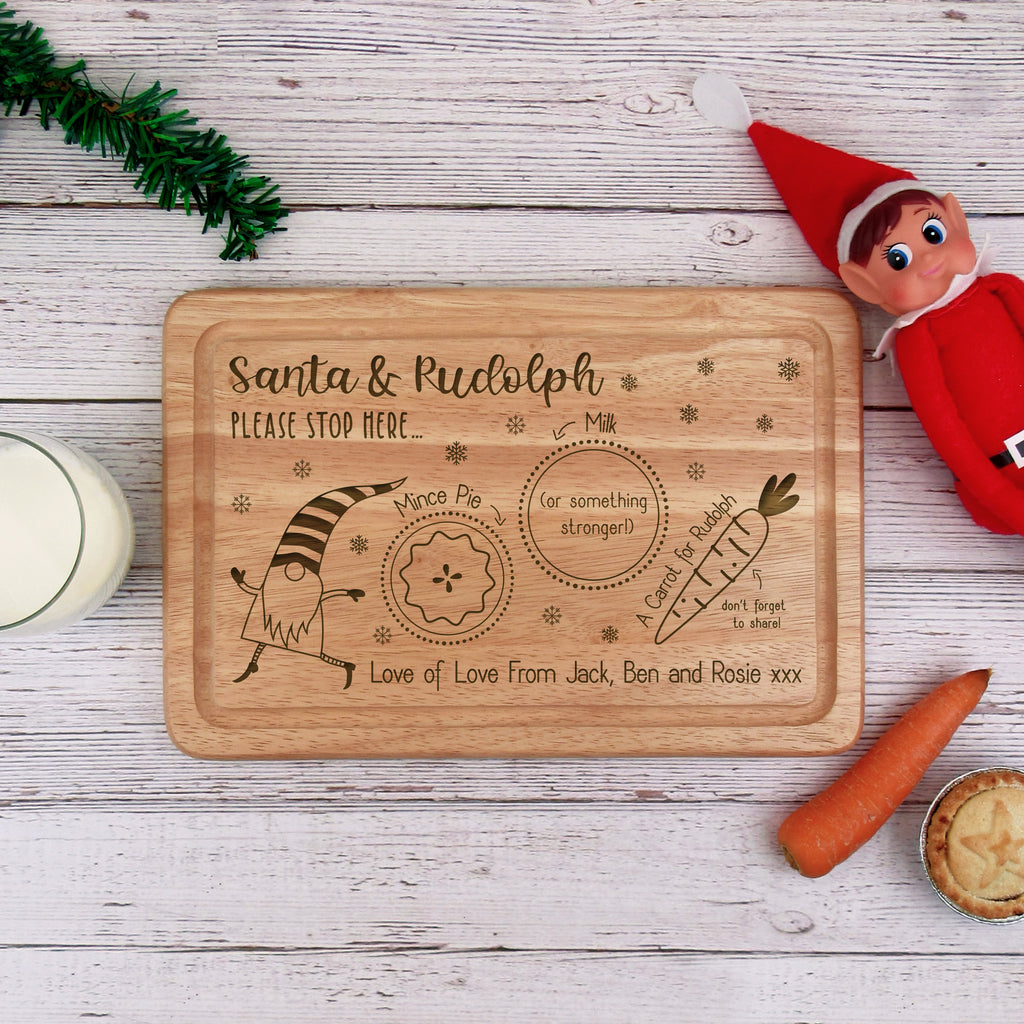 Personalised "Santa & Rudolph Please Stop Here" Wooden Rectangle Christmas Eve Board
