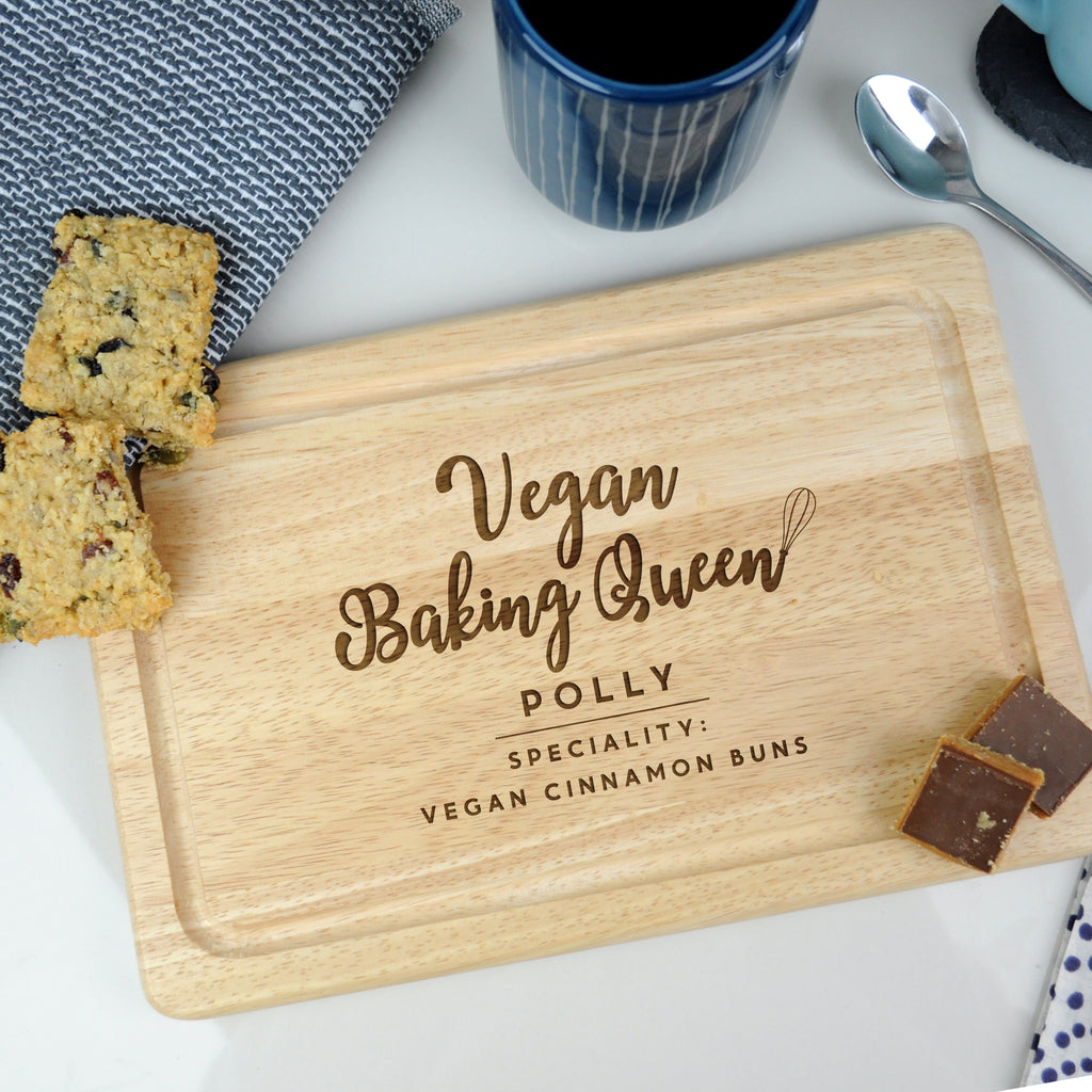 Personalised Wooden 'Vegan Baking Queen' Cutting Board / Cake Stand