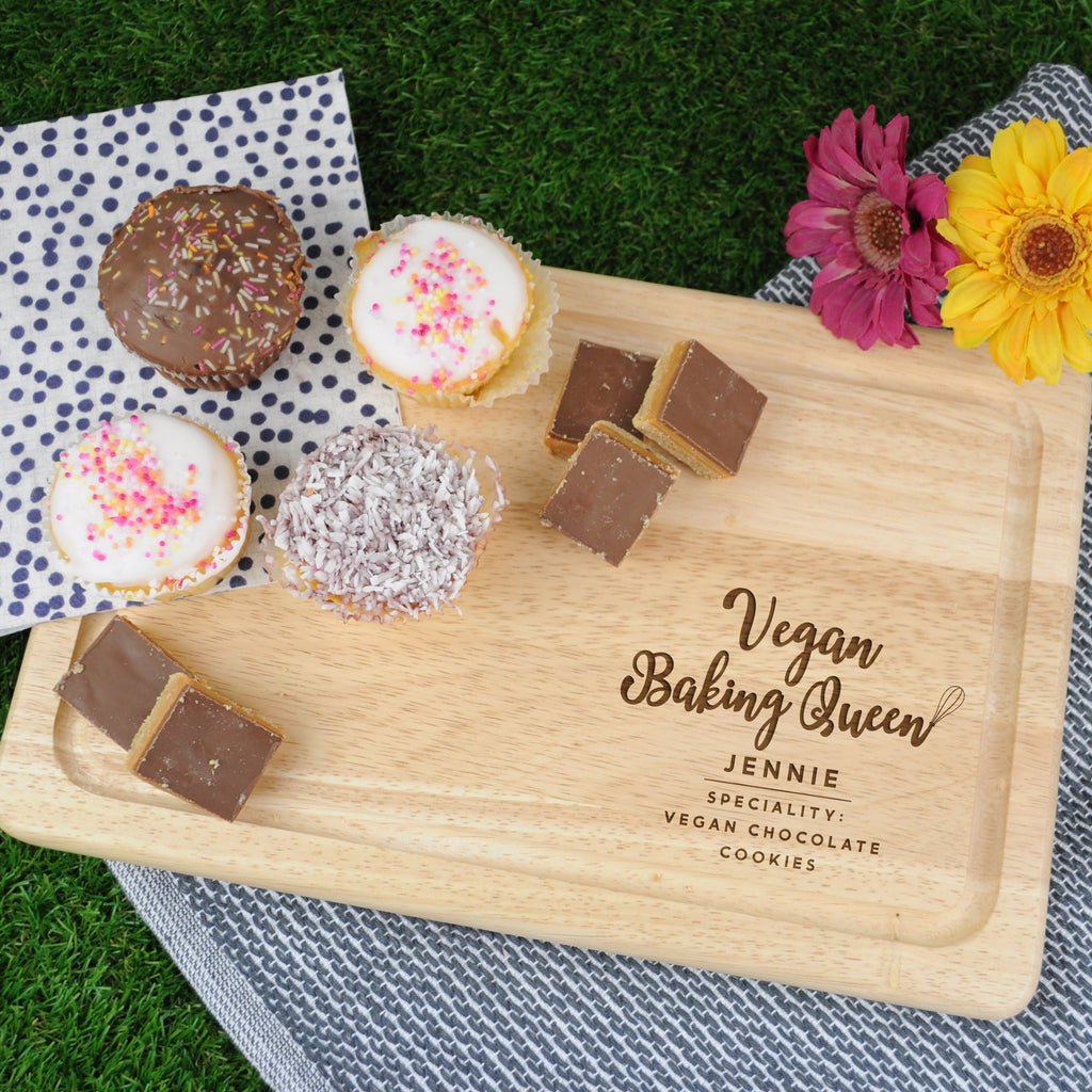 Personalised Wooden 'Vegan Baking Queen' Cutting Board / Cake Stand