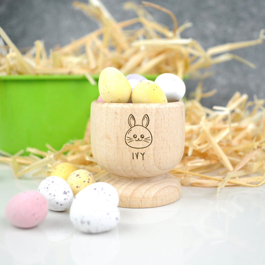 Personalised Wooden Engraved Egg Cups - Bunny Rabbit, Chick