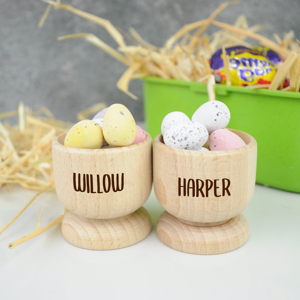 Personalised Wooden Engraved Egg Cups - Unicorn, Dinosaur, Solider, Bunny Rabbit, Chick