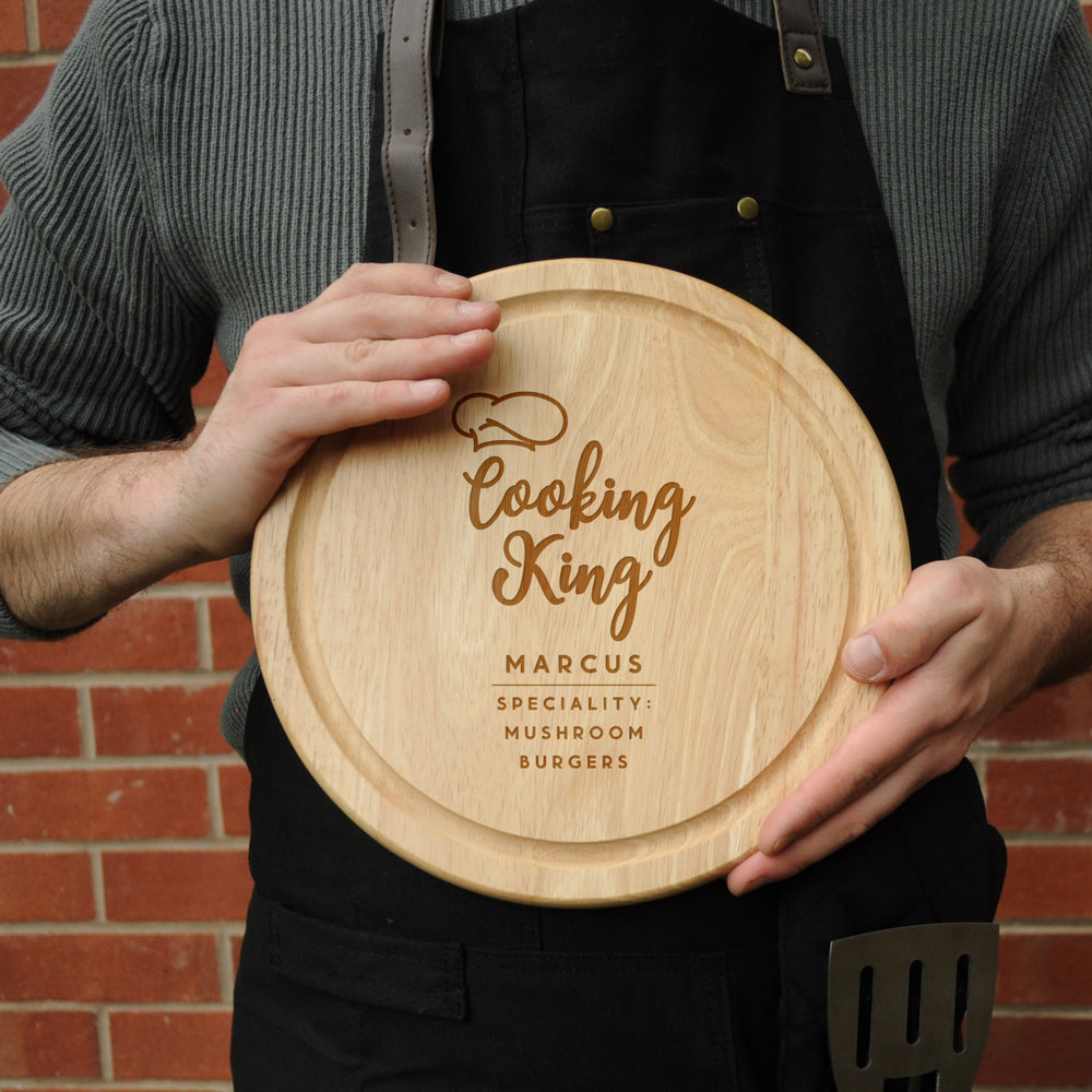 Personalised 'Cooking King' Wooden Round Chopping Board