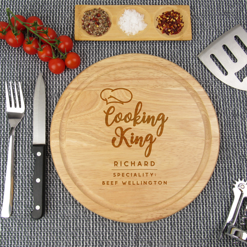 Personalised 'Cooking King' Wooden Round Chopping Board