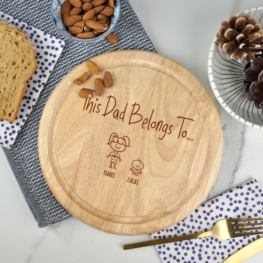 Personalised "This Dad Belongs To" Family Portrait Wooden Round Chopping Board