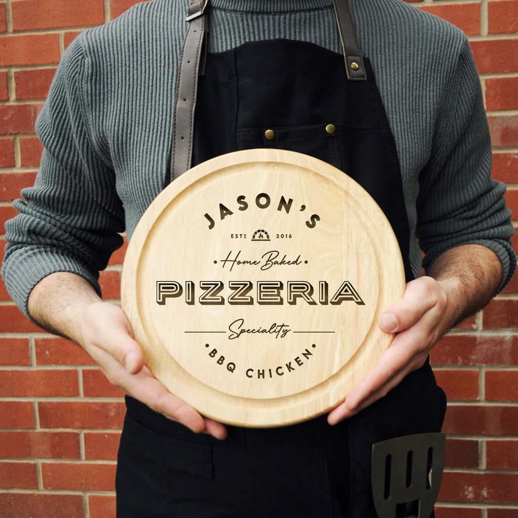 Personalised 'Home Baked Pizzeria' Wooden Round Chopping Board