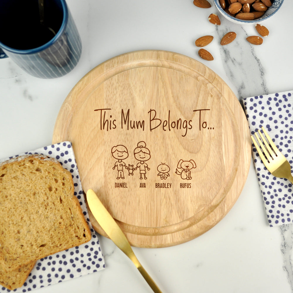 Personalised "This Mum Belongs To" Wooden Round Chopping Board