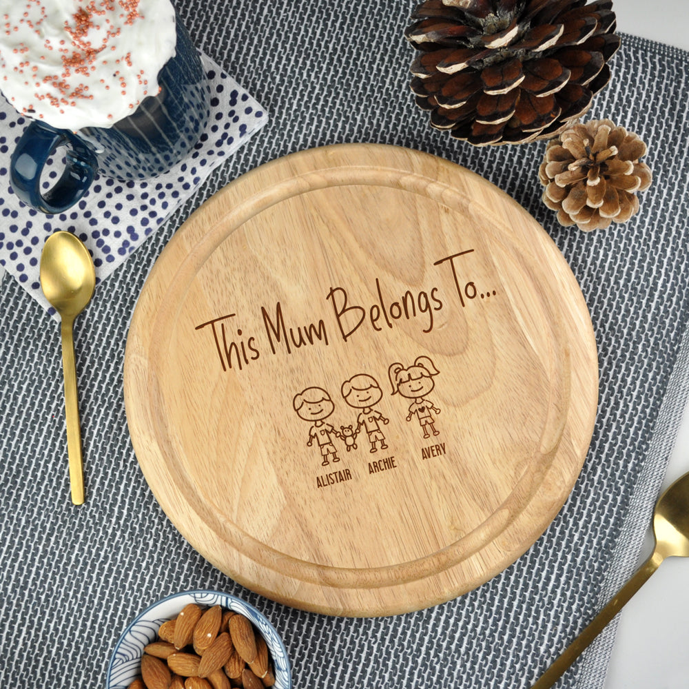 Personalised "This Mum Belongs To" Wooden Round Chopping Board