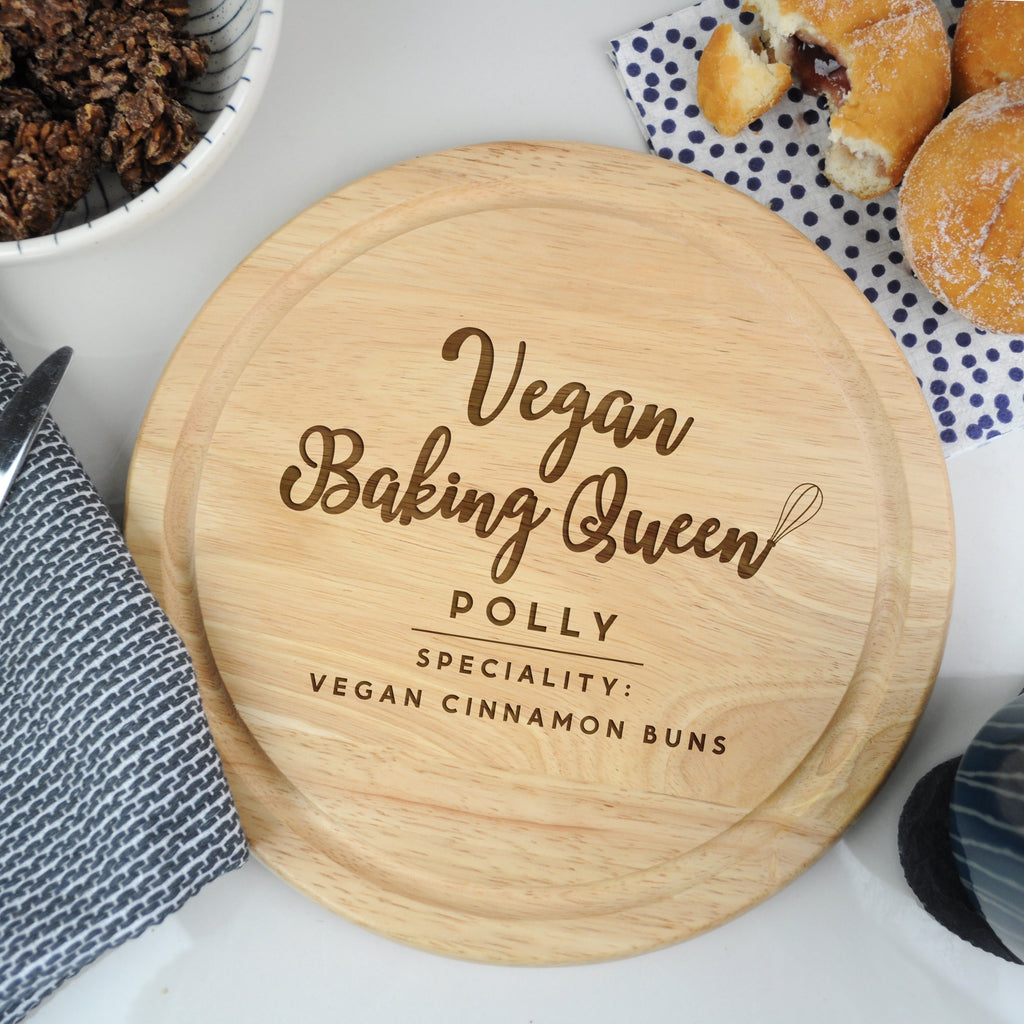 Personalised 25cm Wooden 'Vegan Baking Queen' Chopping Board