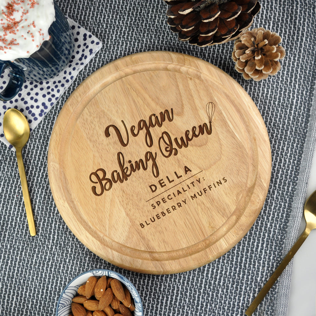 Personalised 25cm Wooden 'Vegan Baking Queen' Chopping Board