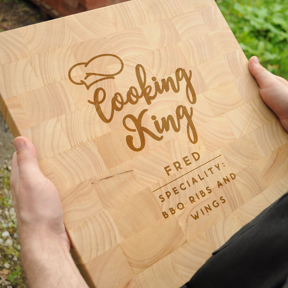 Personalised "Cooking King" Chopping Board Large Wooden End Grain Butchers Block