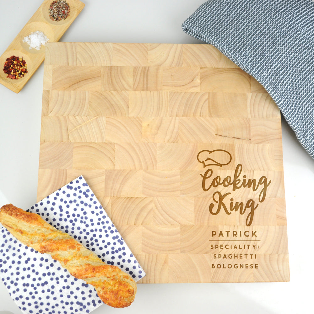 Personalised "Cooking King" Chopping Board Large Wooden End Grain Butchers Block