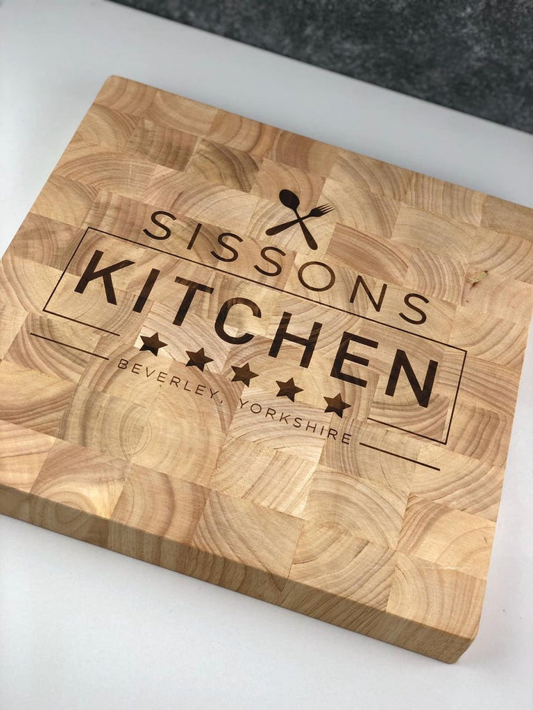 5 Star Kitchen Large Wooden End Grain Butchers Block Personalised Chopping Board