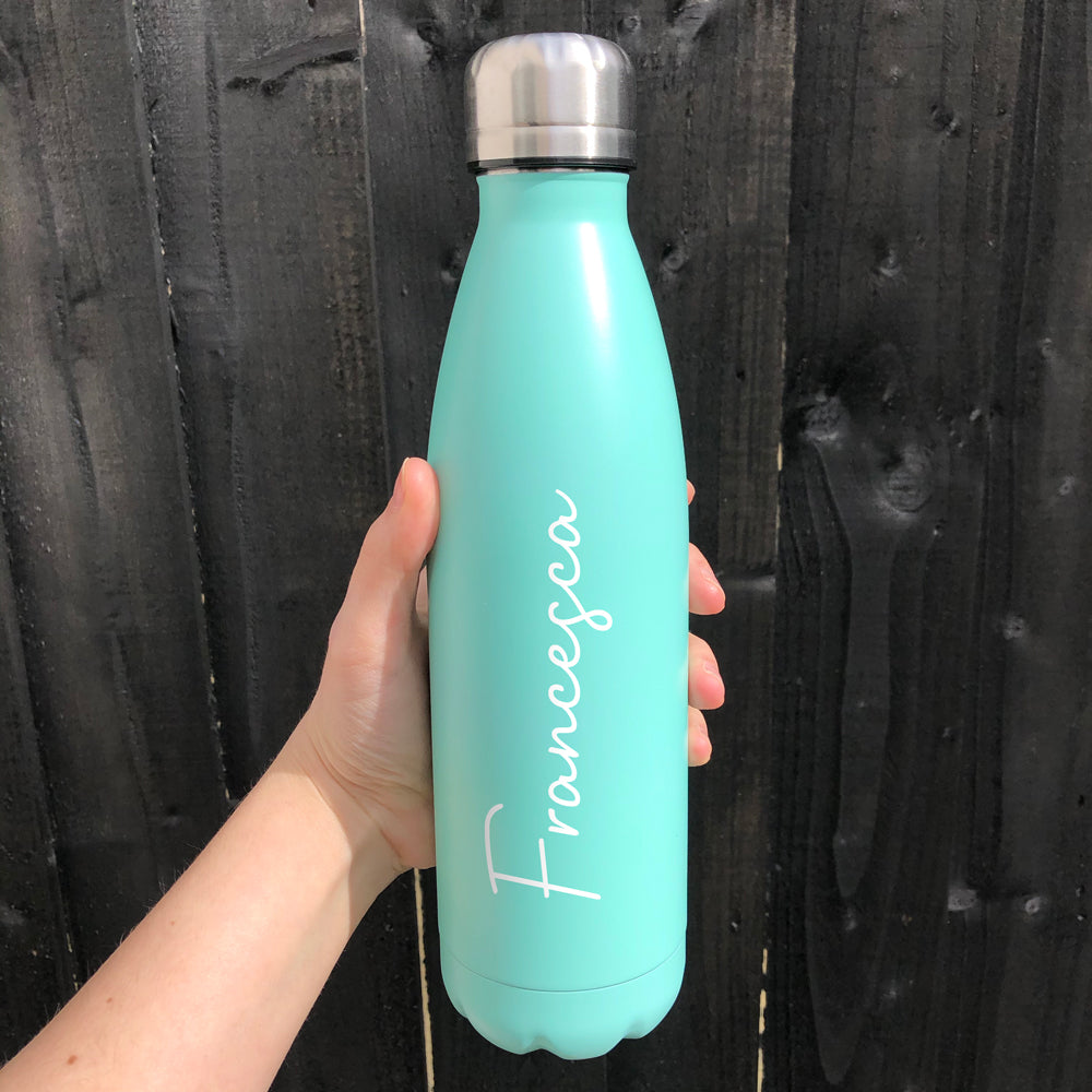 Personalised Metal Water Bottle Love Heart Design 500ml Insulated Vacuum Flask - 12 Hours Hot & 24 Cold