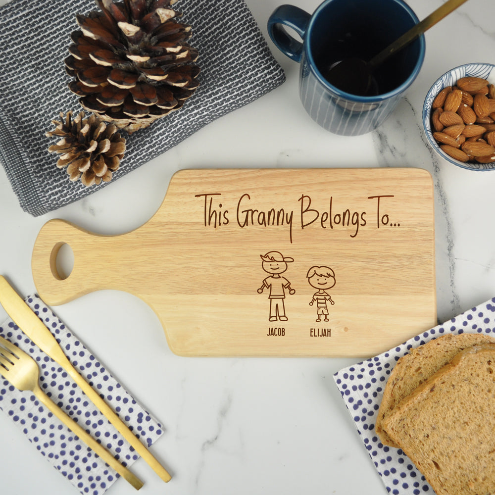 Personalised 'This Grandma Belongs To' Wooden Chopping Paddle Board