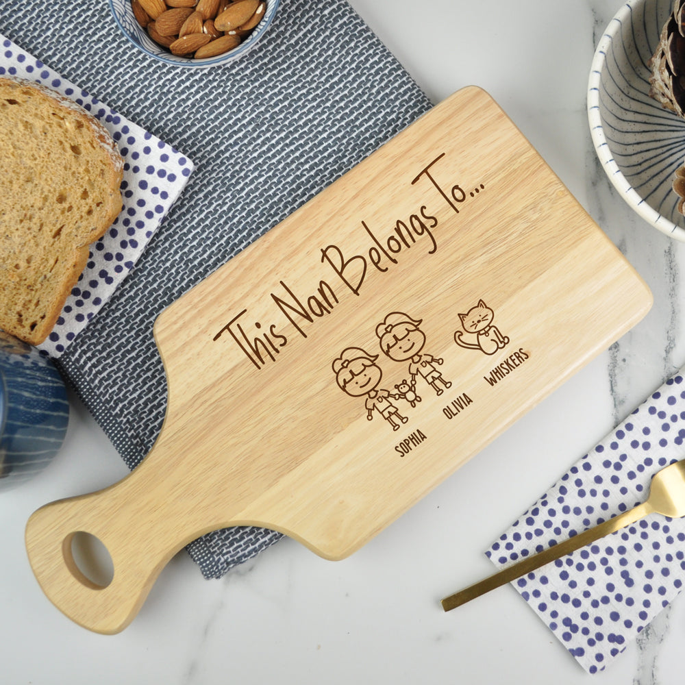 Personalised 'This Grandma Belongs To' Wooden Chopping Paddle Board