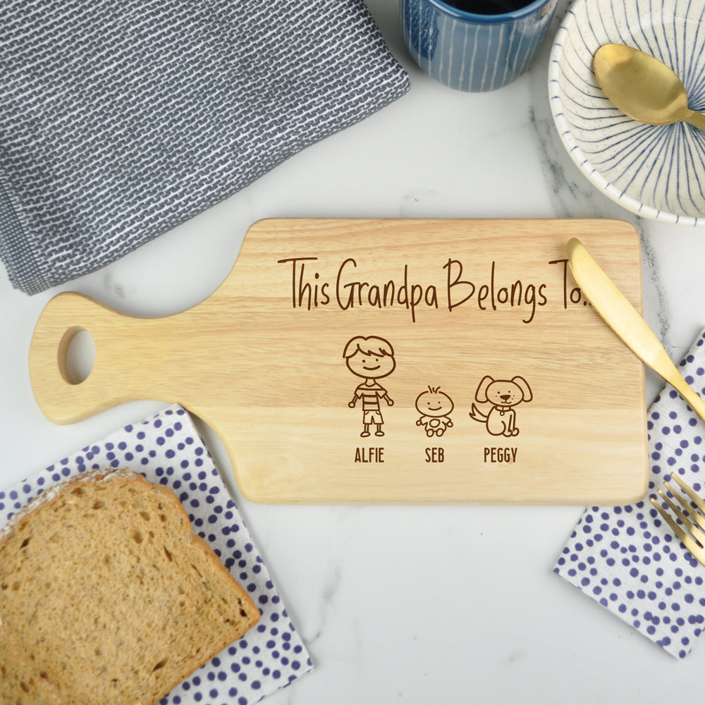 Personalised "This GRANDAD Belongs To" Wooden Chopping Paddle Board