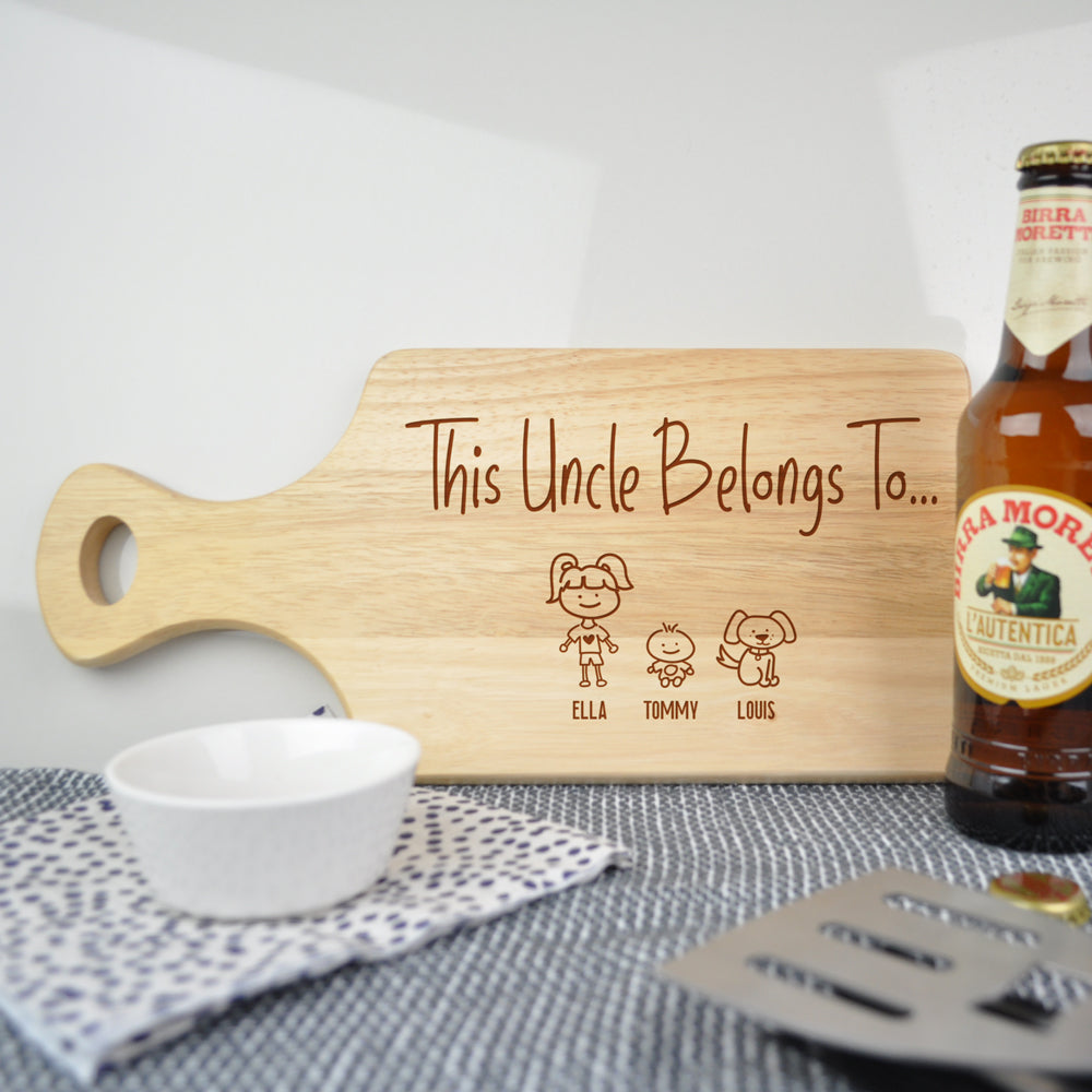 Personalised "This Uncle Belongs To" Wooden Chopping Paddle Board