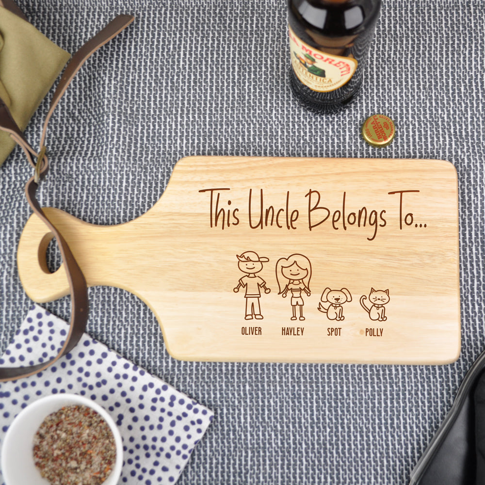 Personalised "This Uncle Belongs To" Wooden Chopping Paddle Board