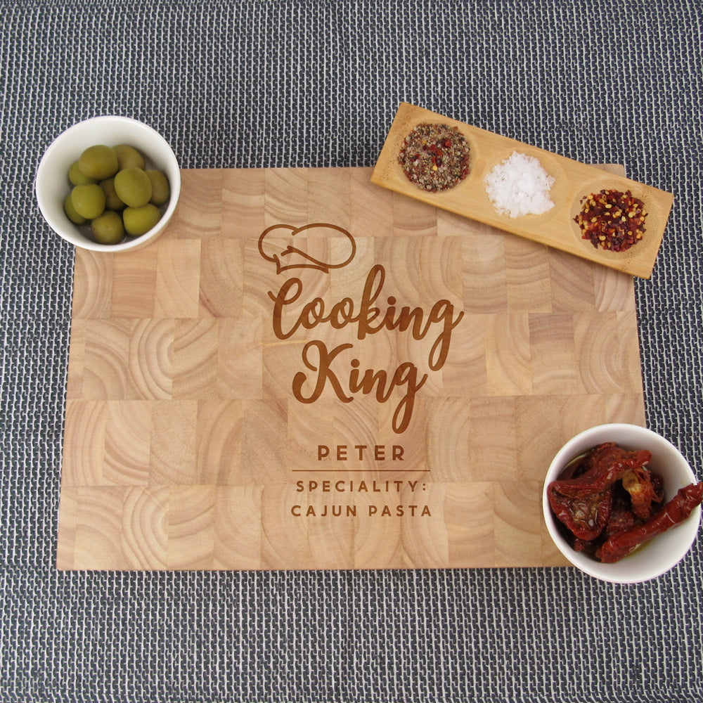 Personalised 'Cooking King' Large Wooden End Grain Chopping Board/ Butchers Block