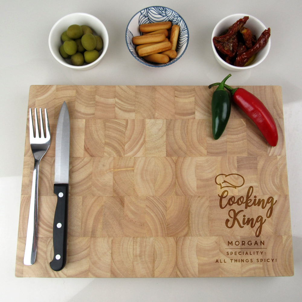 Personalised 'Cooking King' Large Wooden End Grain Chopping Board/ But ...