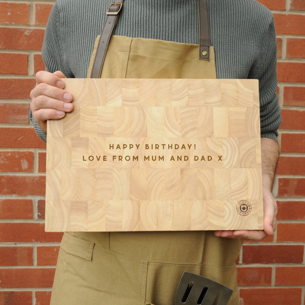 Personalised 'Cooking King' Large Wooden End Grain Chopping Board/ Butchers Block
