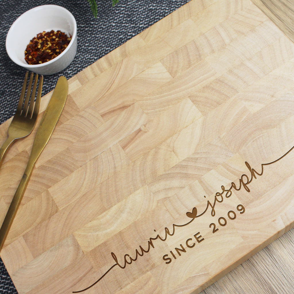 Large Personalised Couples Wooden End Grain Chopping Board