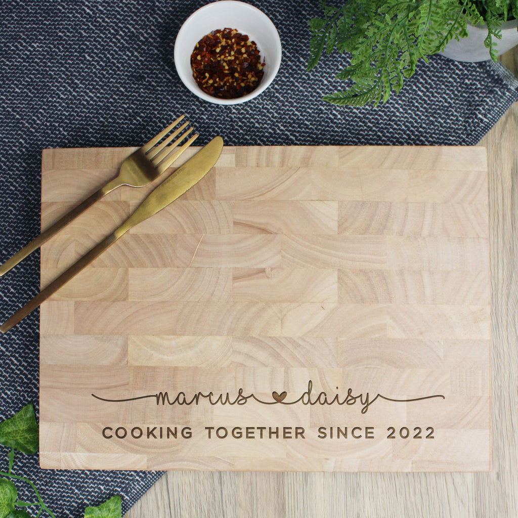 Large Personalised Couples Wooden End Grain Chopping Board