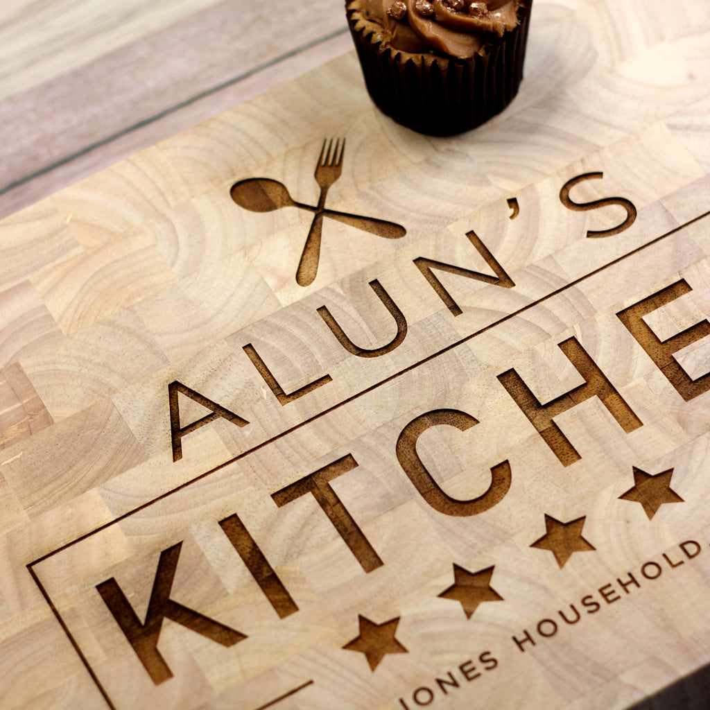 Large Personalised "5 Star Kitchen" Rectangular Wooden End Grain Board