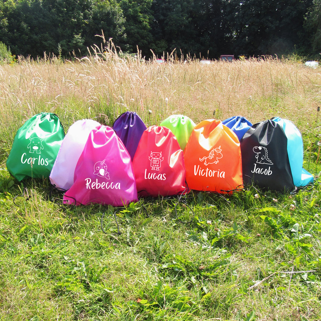 Personalised Kids Nylon Drawstring PE Bag - Various Designs