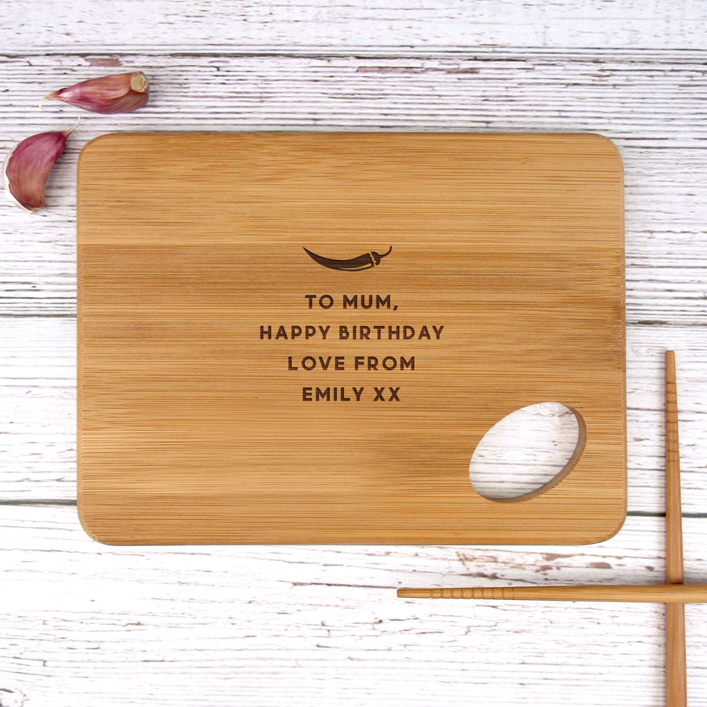 Personalised "There Is No Such Thing As Too Much Chilli" Small Wooden Chopping Board