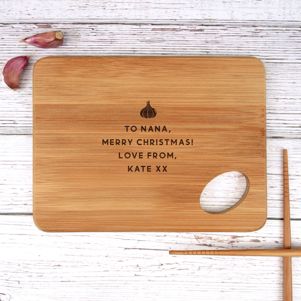 Personalised "There Is No Such Thing As Too Much Garlic" Small Wooden Chopping Board
