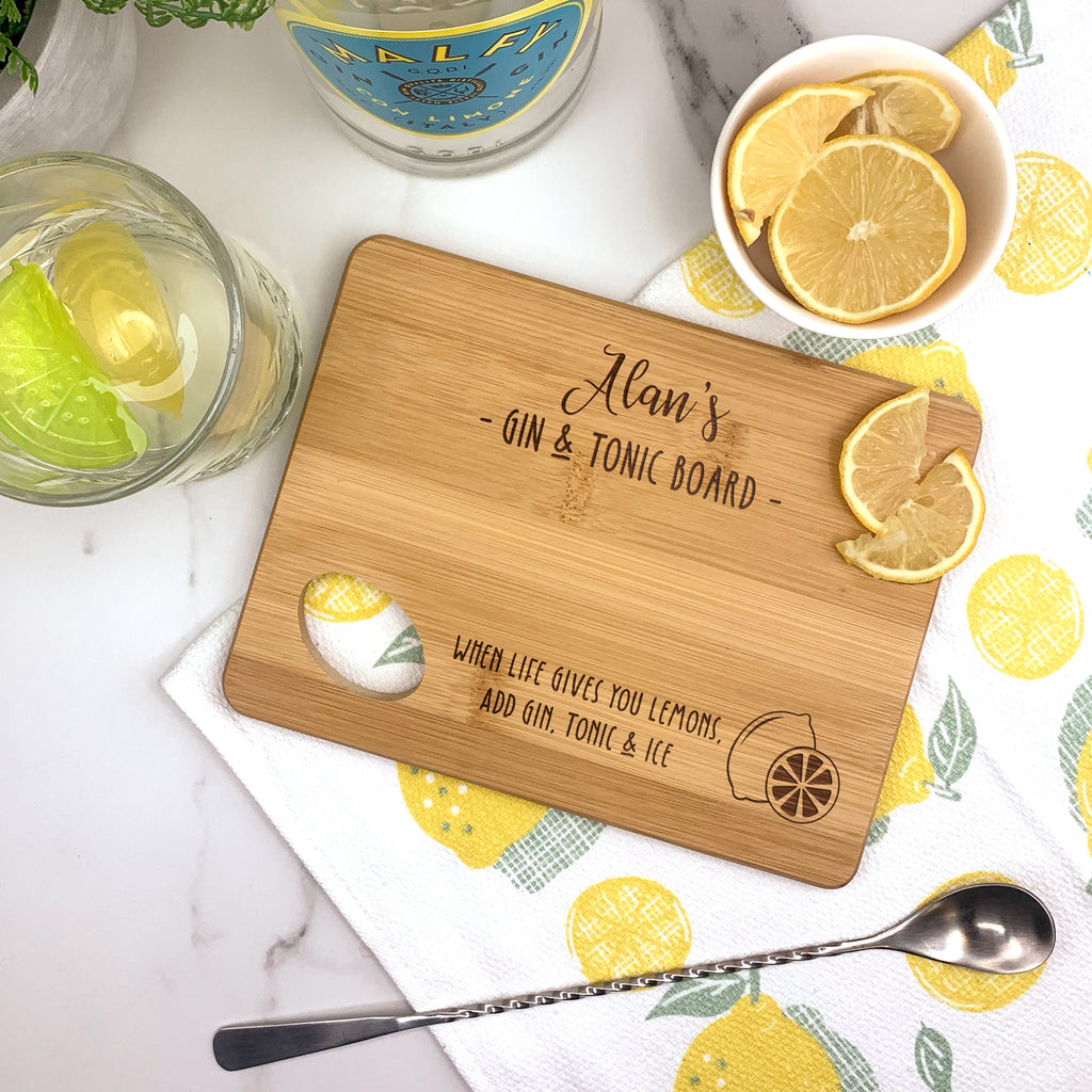 Personalised G & T Lemon / Lime Cutting Chopping Board - Gin and Tonic Gift