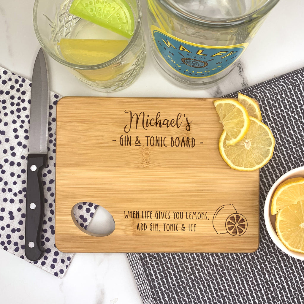 Personalised G & T Lemon / Lime Cutting Chopping Board - Gin and Tonic Gift