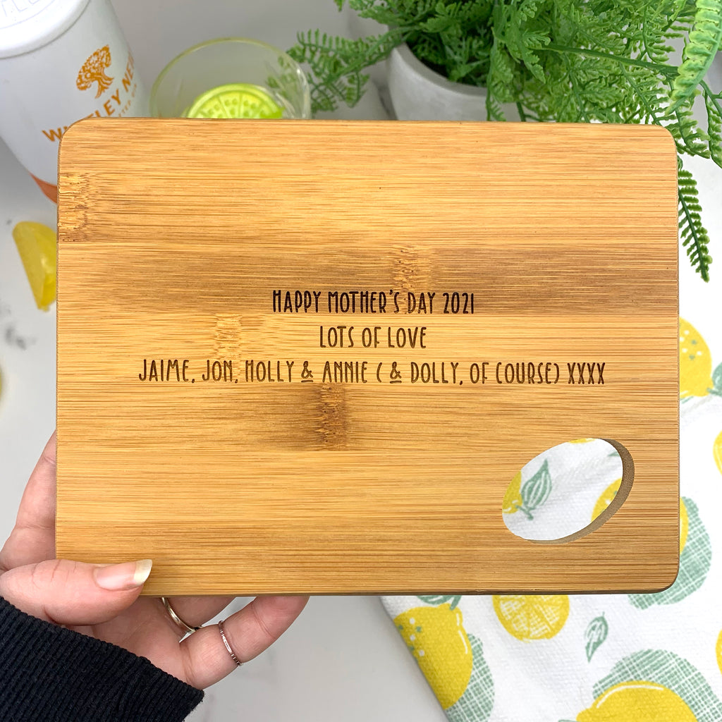 Personalised 'Mum's Gin & Tonic' Wooden Chopping Board - When Life Gives You Lemons Add Gin, Tonic and Ice