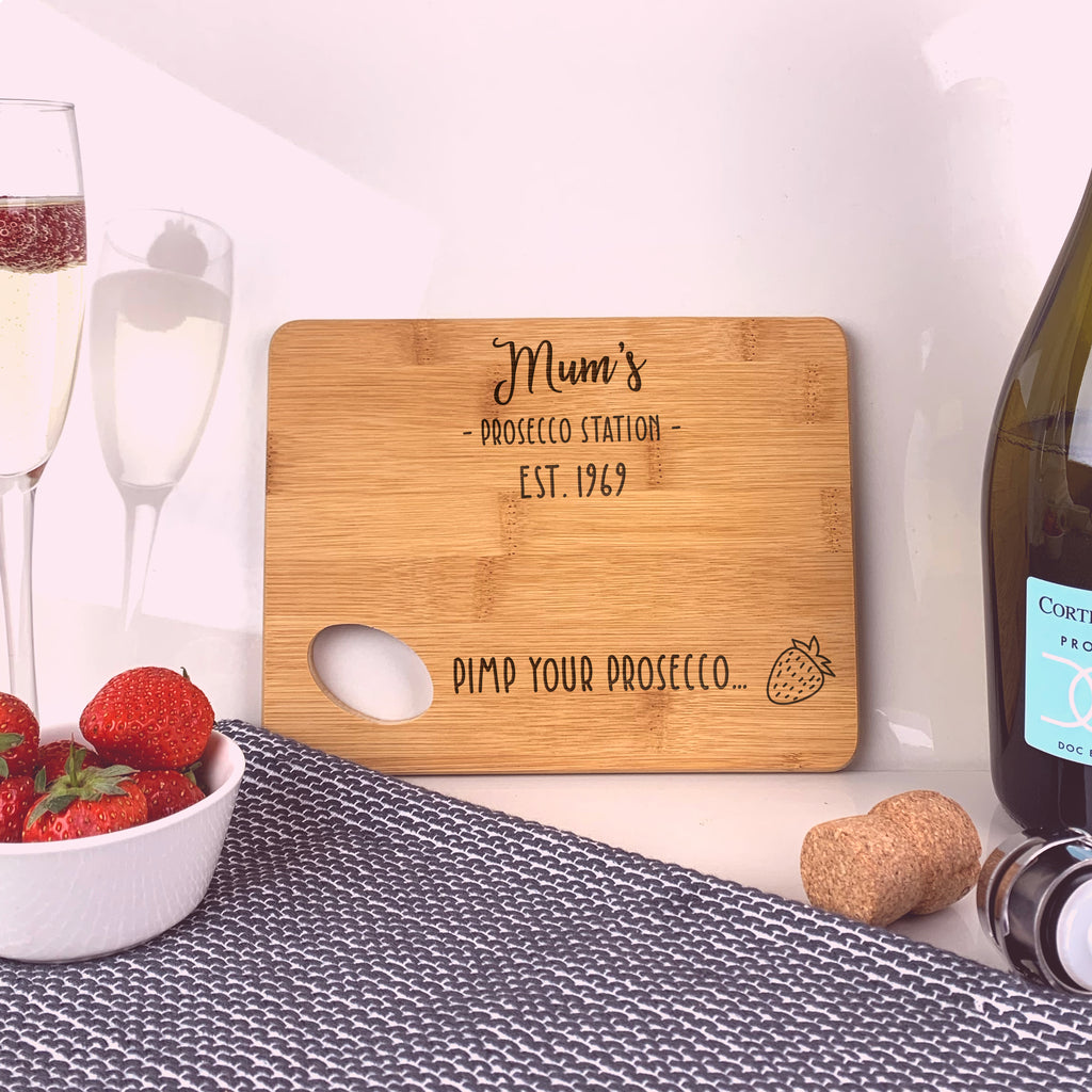 Personalised Mum's Prosecco Cutting Chopping Board - Prosecco Preparation Station