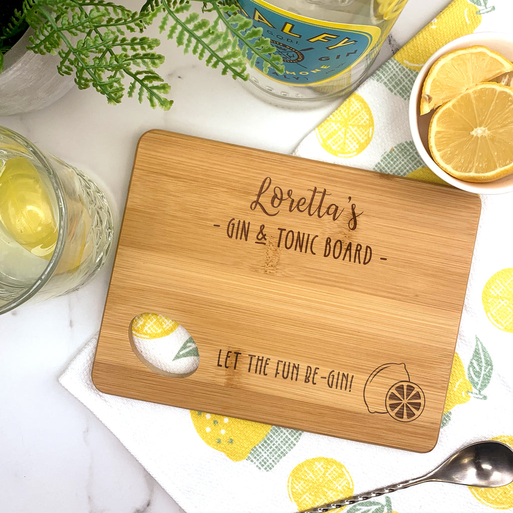 Personalised G & T Lemon / Lime Cutting Chopping Board, Gin and Tonic Gift, Let the fun Be-Gin!