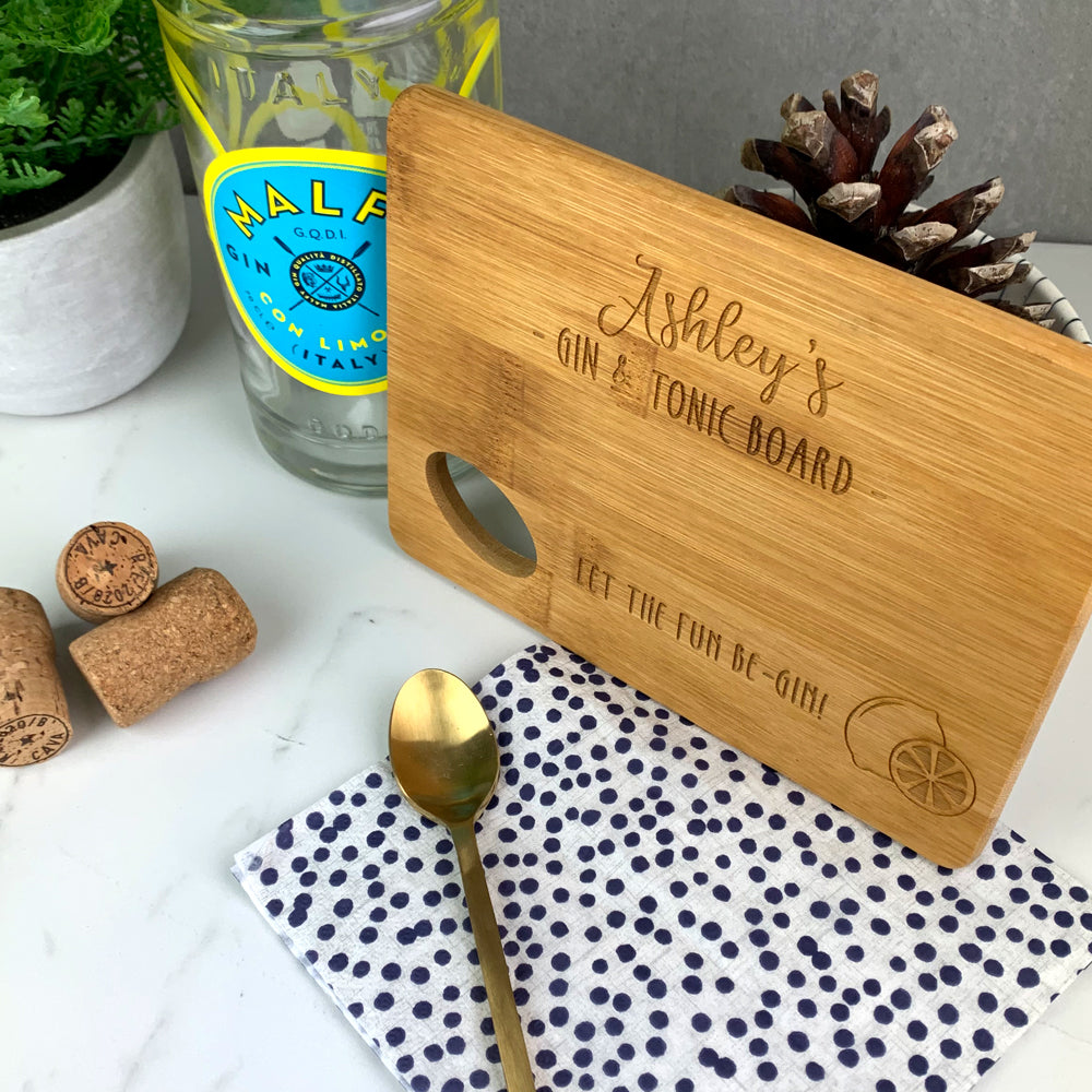 Personalised G & T Lemon / Lime Cutting Chopping Board, Gin and Tonic Gift, Let the fun Be-Gin!