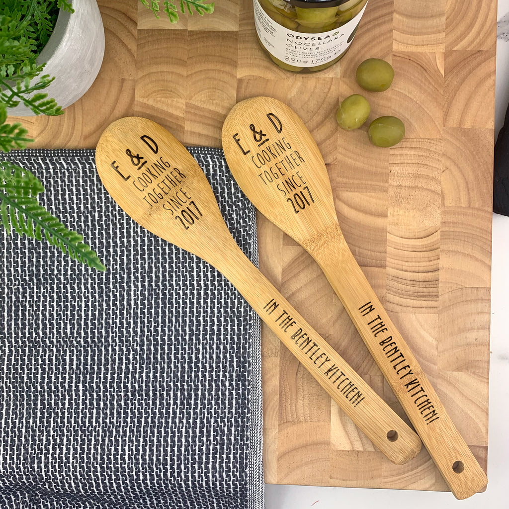 Personalised Set of 2 "Cooking Together Since" Wooden Spoons
