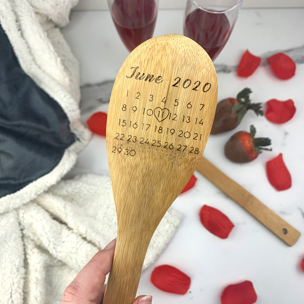 Personalised Set of 2 Wooden Calendar Date Mixing Spoon