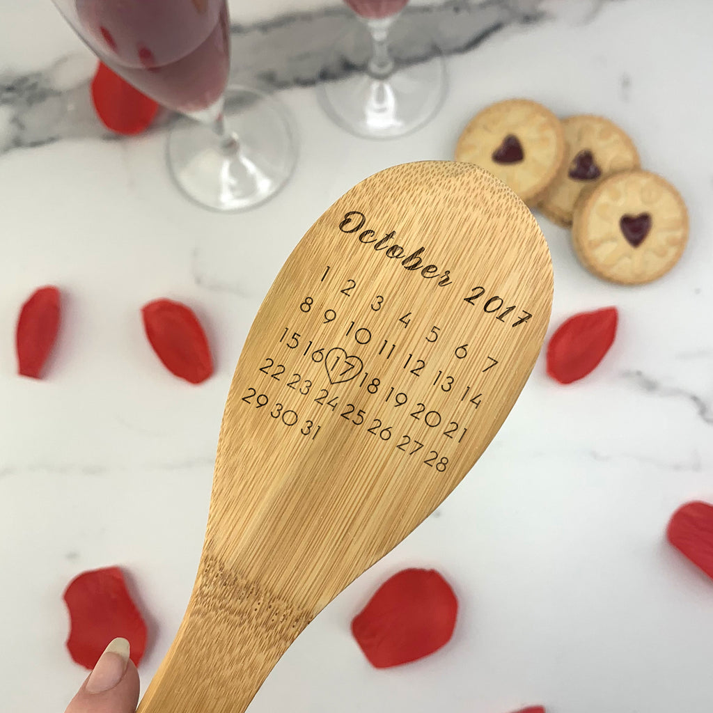 Personalised Set of 2 Wooden Calendar Date Mixing Spoon