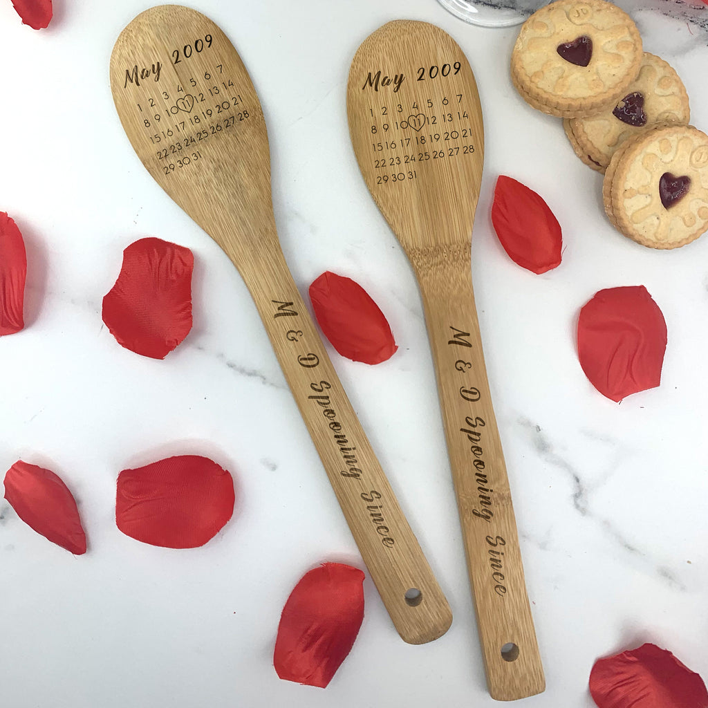 Personalised Set of 2 Wooden Calendar Date Mixing Spoon