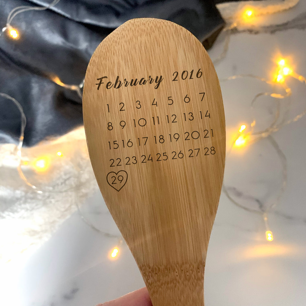 Personalised Set of 2 Wooden Calendar Date Mixing Spoon