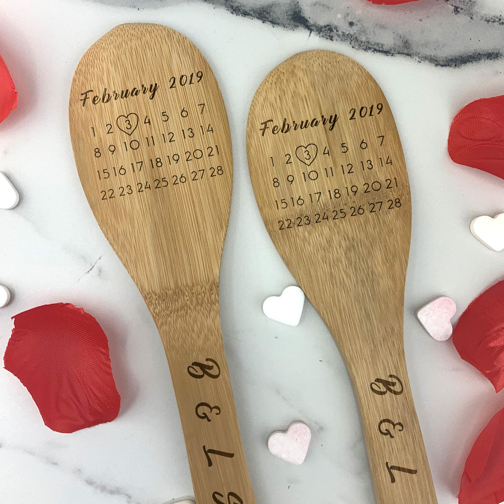 Personalised Set of 2 Wooden Calendar Date Mixing Spoon