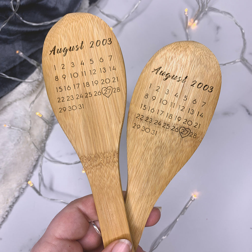 Personalised Set of 2 Wooden Calendar Date Mixing Spoon