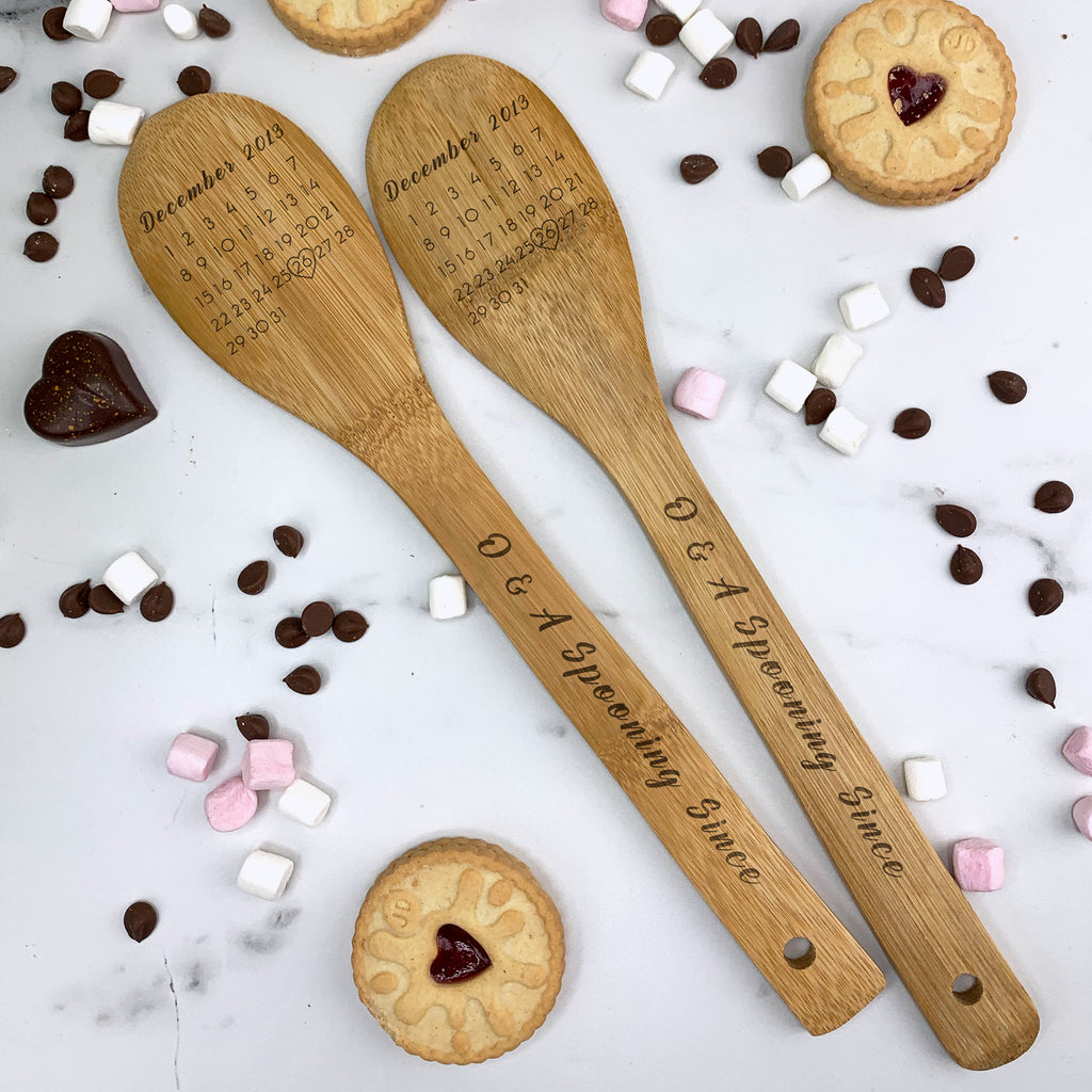 Personalised Set of 2 Wooden Calendar Date Mixing Spoon