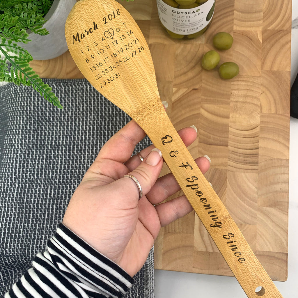 Personalised Set of 2 Wooden Calendar Date Mixing Spoon