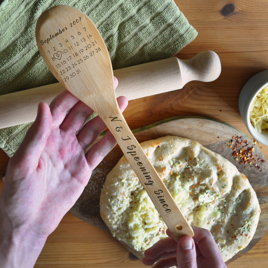 Personalised Set of 2 Wooden Calendar Date Mixing Spoon