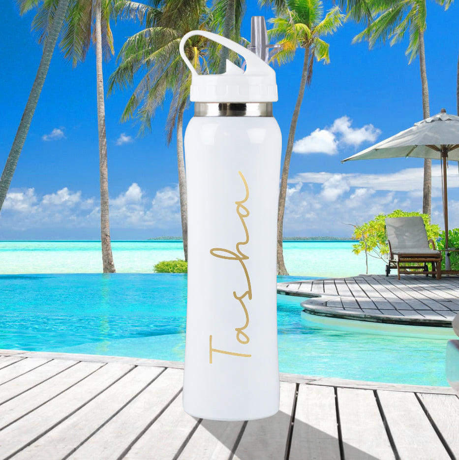 Personalised White Stainless Steel 800ml Islander Inspired Water Bottle with Flip Straw