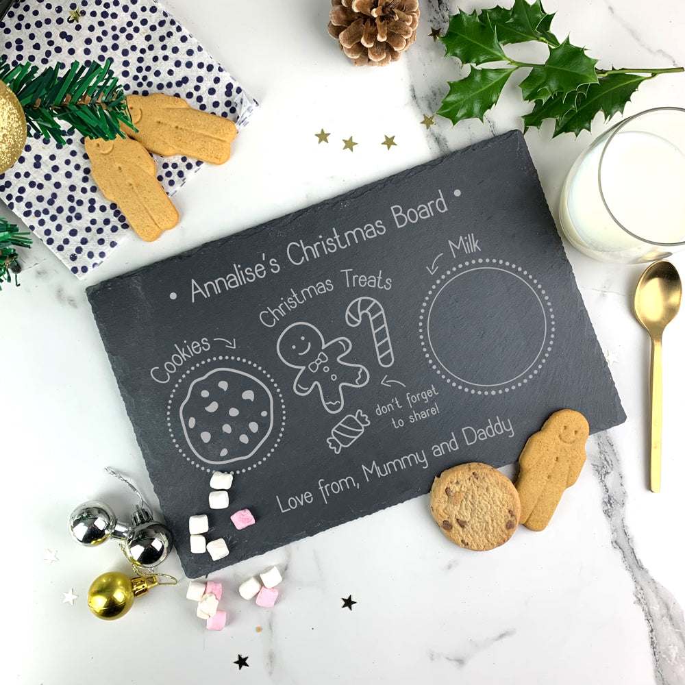 Personalised Kids Slate Cookies & Milk Tray Christmas Board