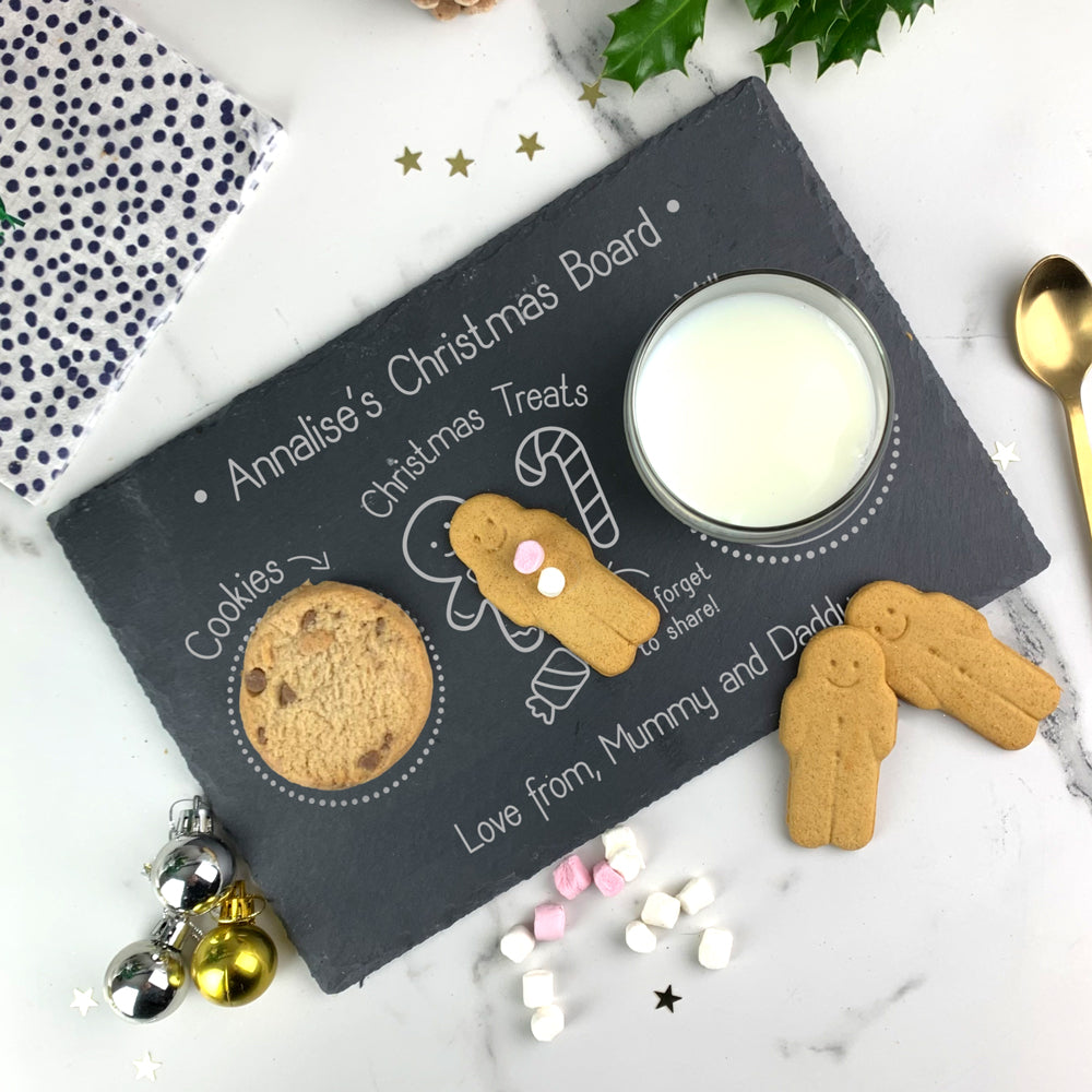Personalised Kids Slate Cookies & Milk Tray Christmas Board